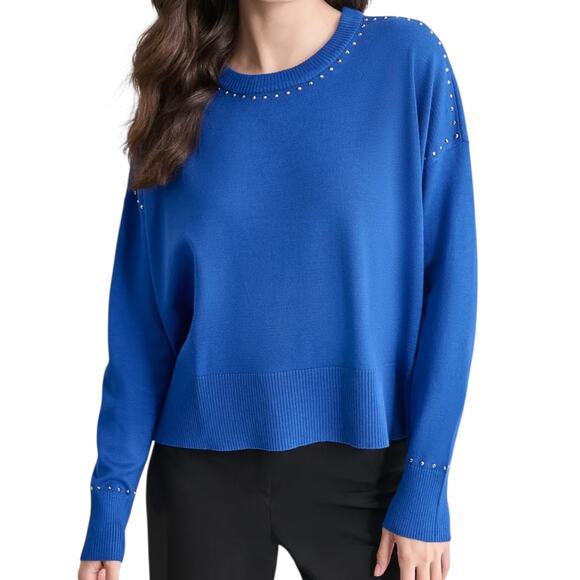 DKNY Women’s Studded Crewneck Sweater Blue Size M - Picture 1 of 1